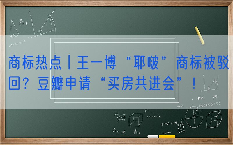 商标热点丨王一博“耶啵”商标被驳回？豆瓣申请“买房共进会”！